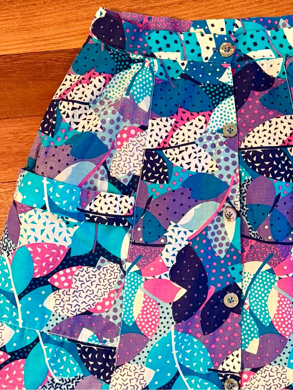 60s-70s Vintage 💜 Handmade Button-Front Psychedelic Butterfly Print Midi-Skirt - Picture 2 of 4